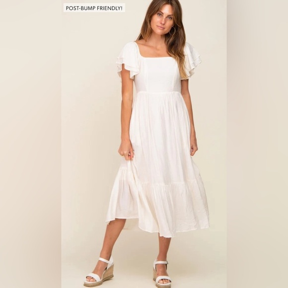 Pinkblush flutter sleeve smocked textured midi dress nwt - Picture 4 of 5